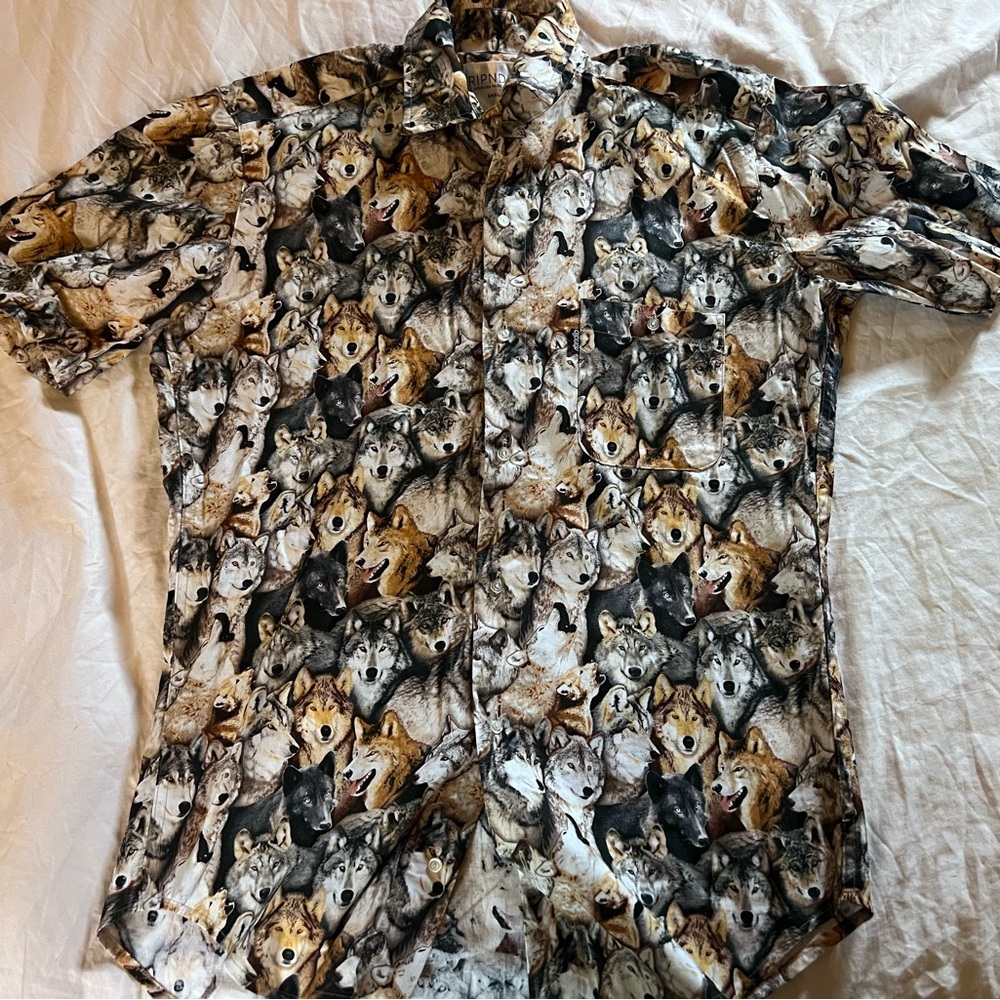 Ripndip Wolf All Over Pattern Casual Button Down … - image 1